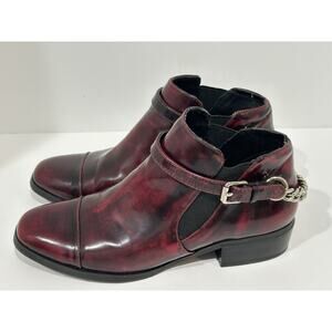Tilden Ankle Burgundy Boots Rare Size 5 With Chain In The Back Elastic Buckle